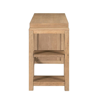 3 Piece Living Room Set - Console Table Desk, 2 Upholstered Stools - Oak Wood