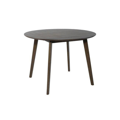 Elegant Round Dining Room Table and Chairs Set for 4 – Brown Rubberwood and Walnut