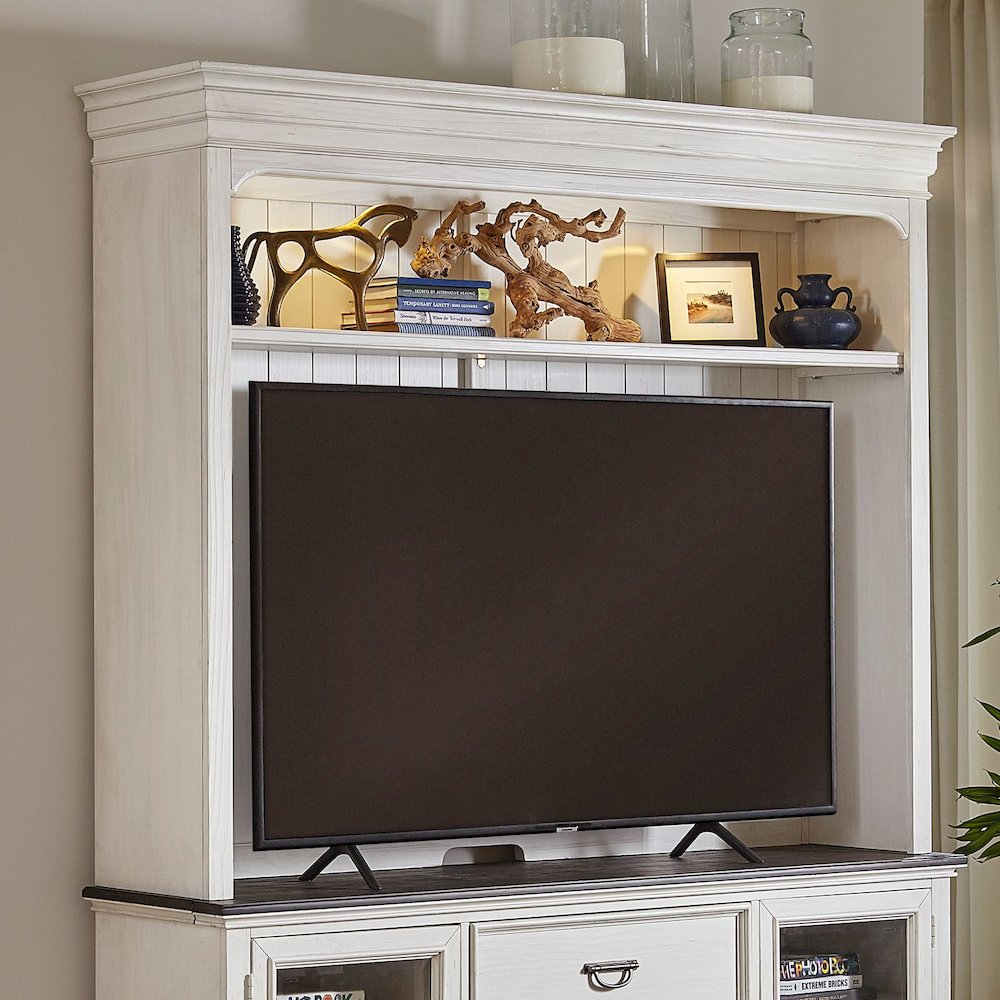 Allyson Park Entertainment Center - Wirebrushed White with Charcoal Tops