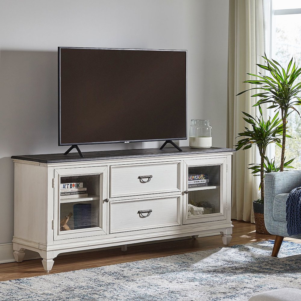Allyson Park Entertainment Center - Wirebrushed White with Charcoal Tops