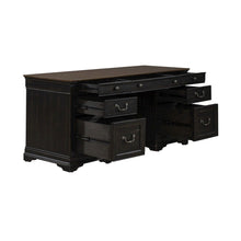 5 Piece Home Office Set with Desk, Credenza and Hutch - Aged Charcoal