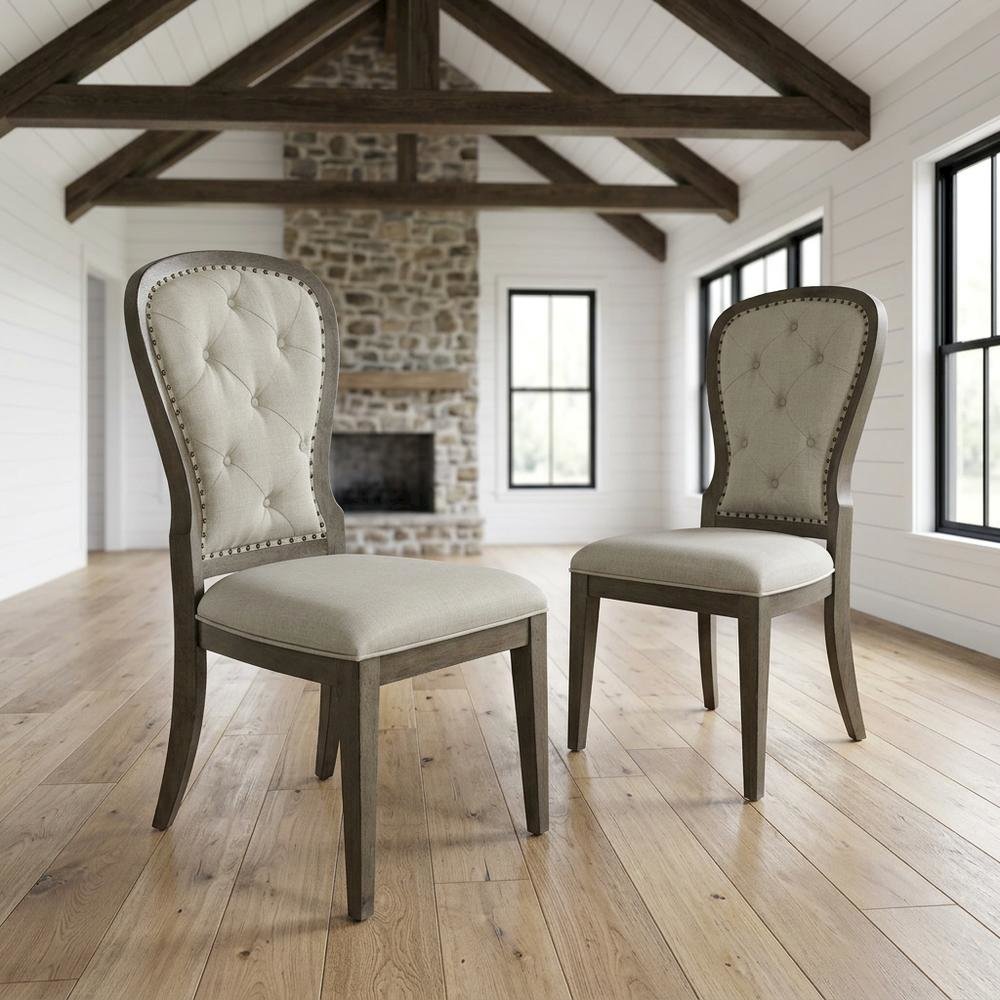 Upholstered Button-Tufted Back Dining Chairs, Set of 2