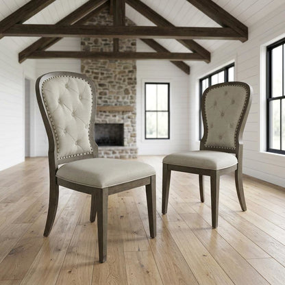 Upholstered Button-Tufted Back Dining Chairs, Set of 2