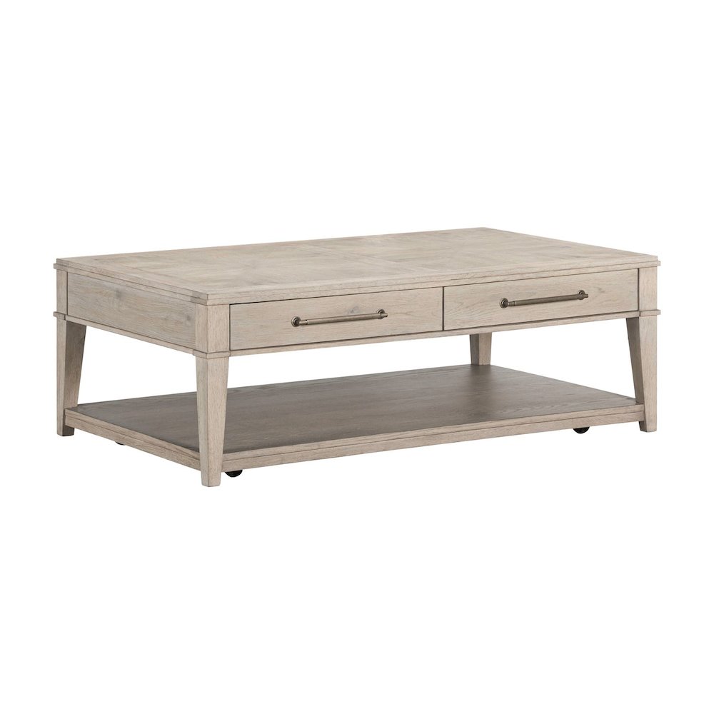 3 PcLiving Room Set Drawer Cocktail Table, 2 End Tables - White Oak Wood