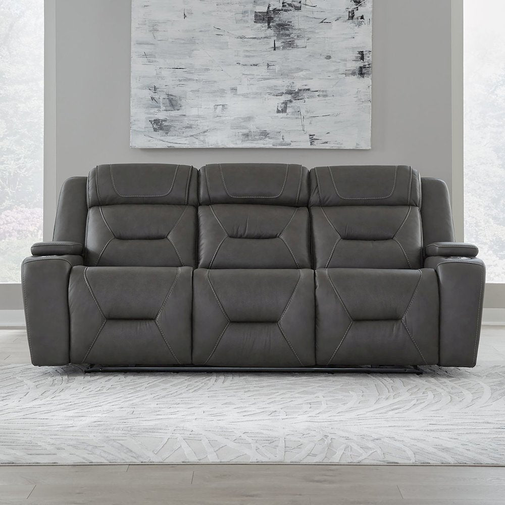 Chapman Power Recline Sofa & Loveseat with Charging Ports - Aline Coal Leather