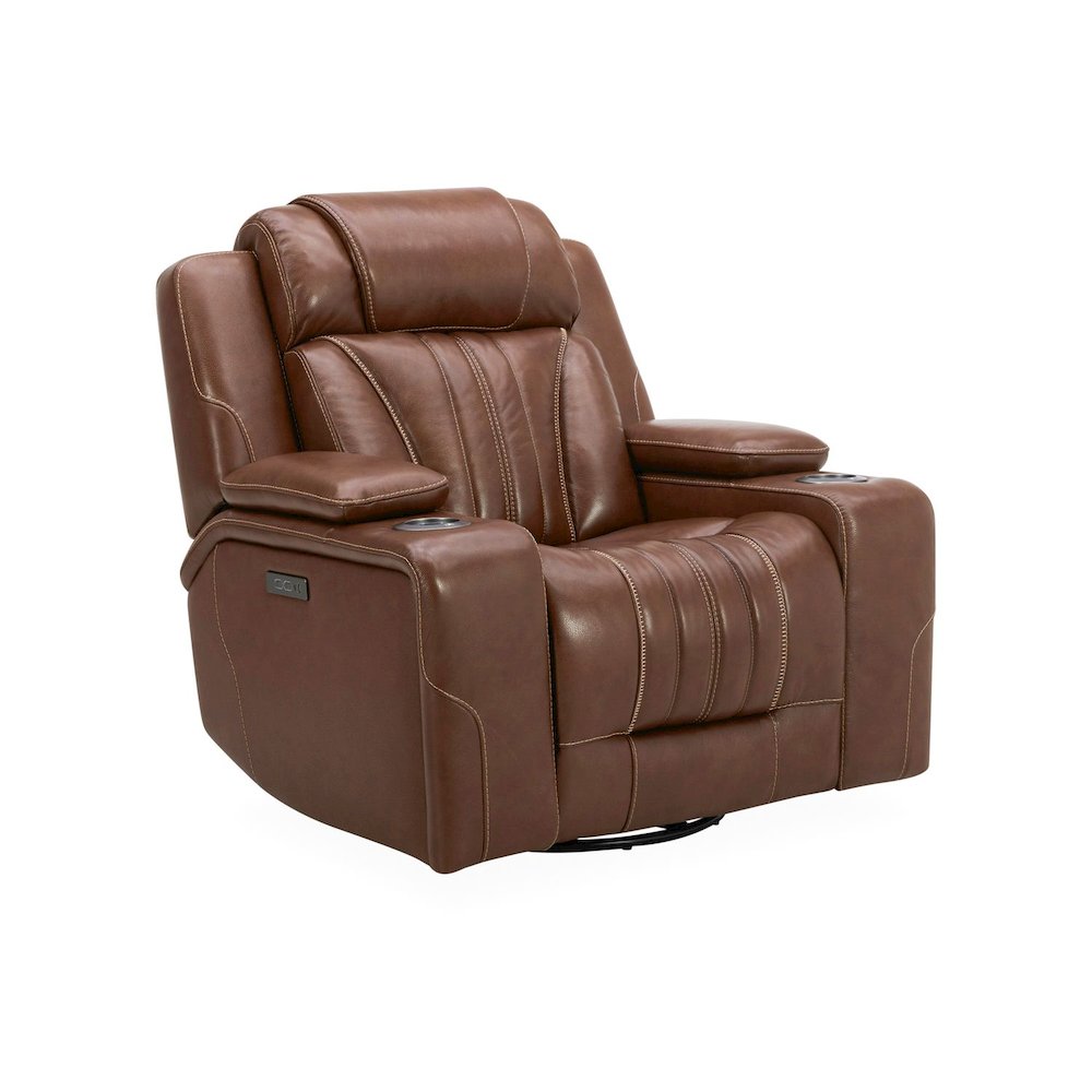 Power Recline Sofa, Loveseat & Recliner w Charging Ports-Nature Chestnut Leather