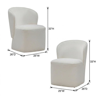 Solid Wood Upholstered Accent Dining Chair with Castors, Eclectic Style, White
