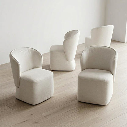 Solid Wood Upholstered Accent Dining Chair with Castors, Eclectic Style, White