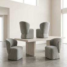 Solid Wood Upholstered Accent Dining Chair with Castors, Eclectic Style, Gray