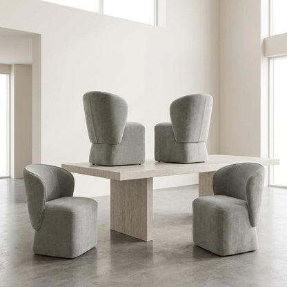 Solid Wood Upholstered Accent Dining Chair with Castors, Eclectic Style, Gray