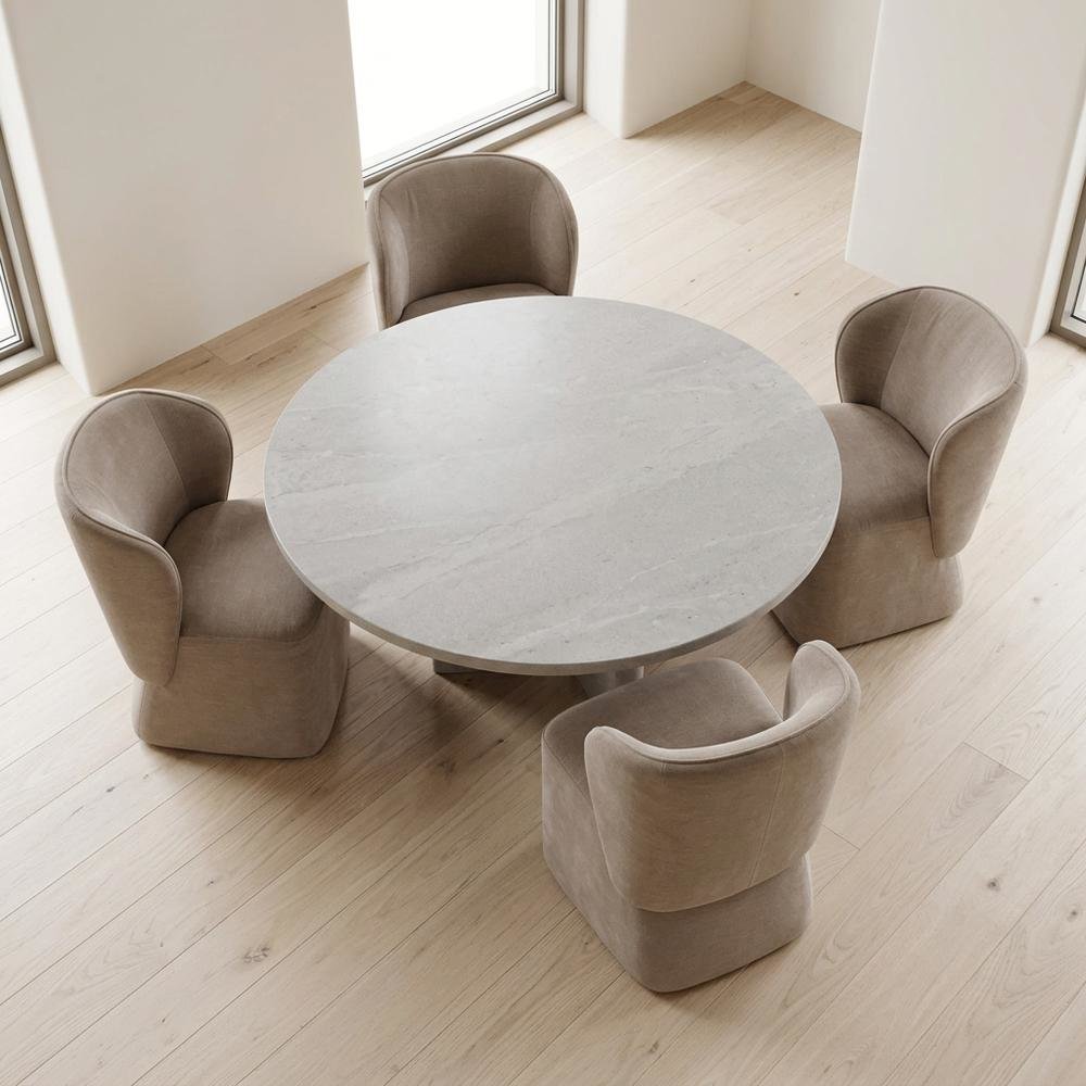 Solid Wood Upholstered Accent Dining Chair with Castors, Eclectic Style, Brown