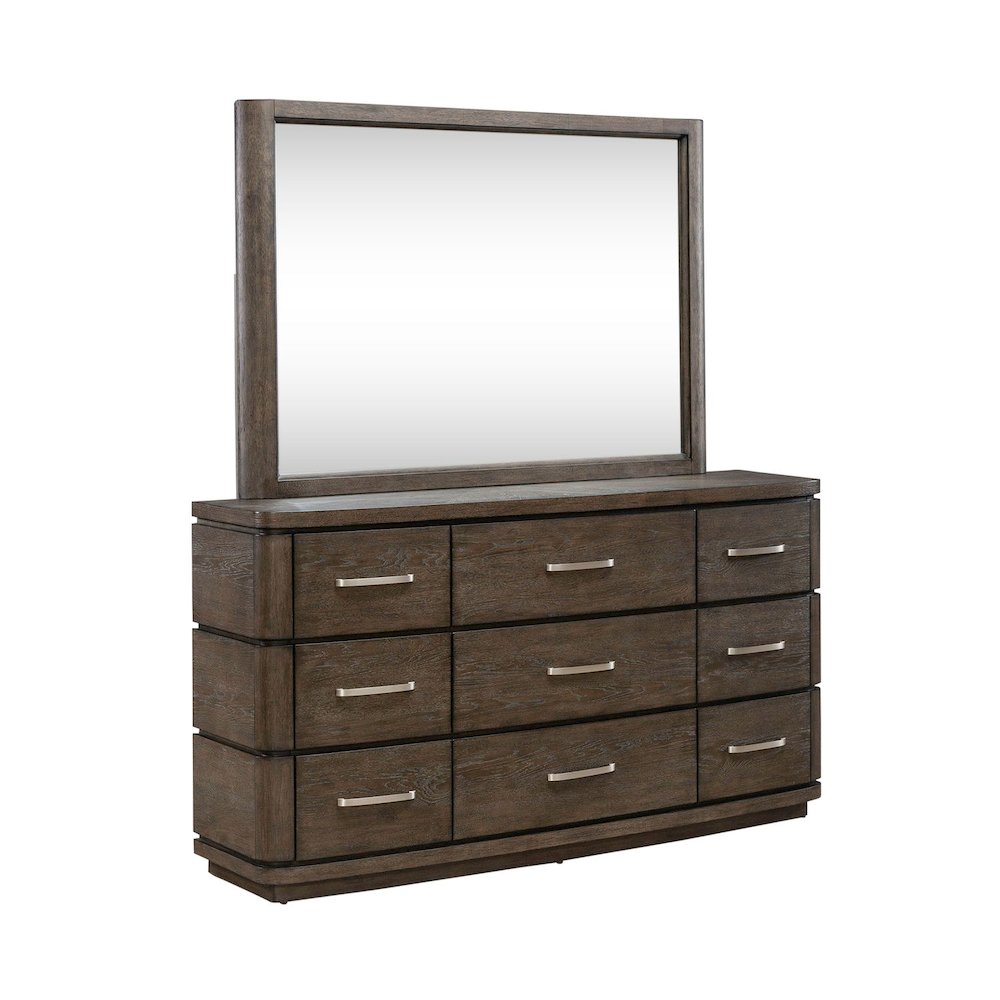 California King Panel Bed LED Touch Light, Dresser & Mirror  - Satin Espresso