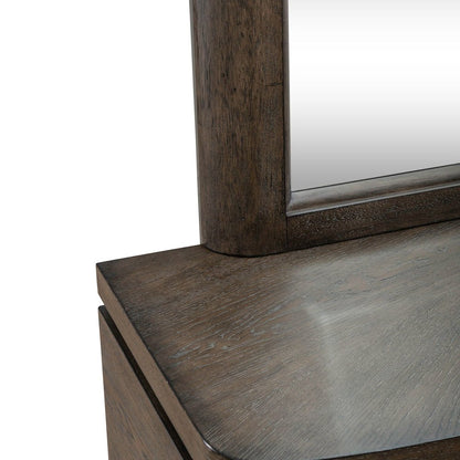 California King Panel Bed LED Touch Light, Dresser & Mirror  - Satin Espresso