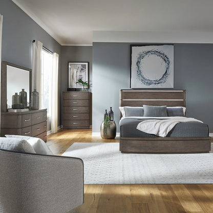 King Panel Bed with LED Touch Light, Dresser & Mirror, Chest  - Satin Espresso