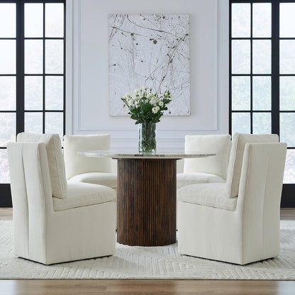 Accent Dining Chairs with Castors - Squared Back - Ivory Upholstry - Set of Four