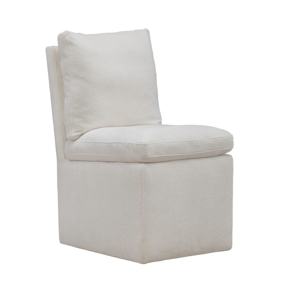 Accent Dining Chairs with Castors - Squared Back - Ivory Upholstry - Set of Four