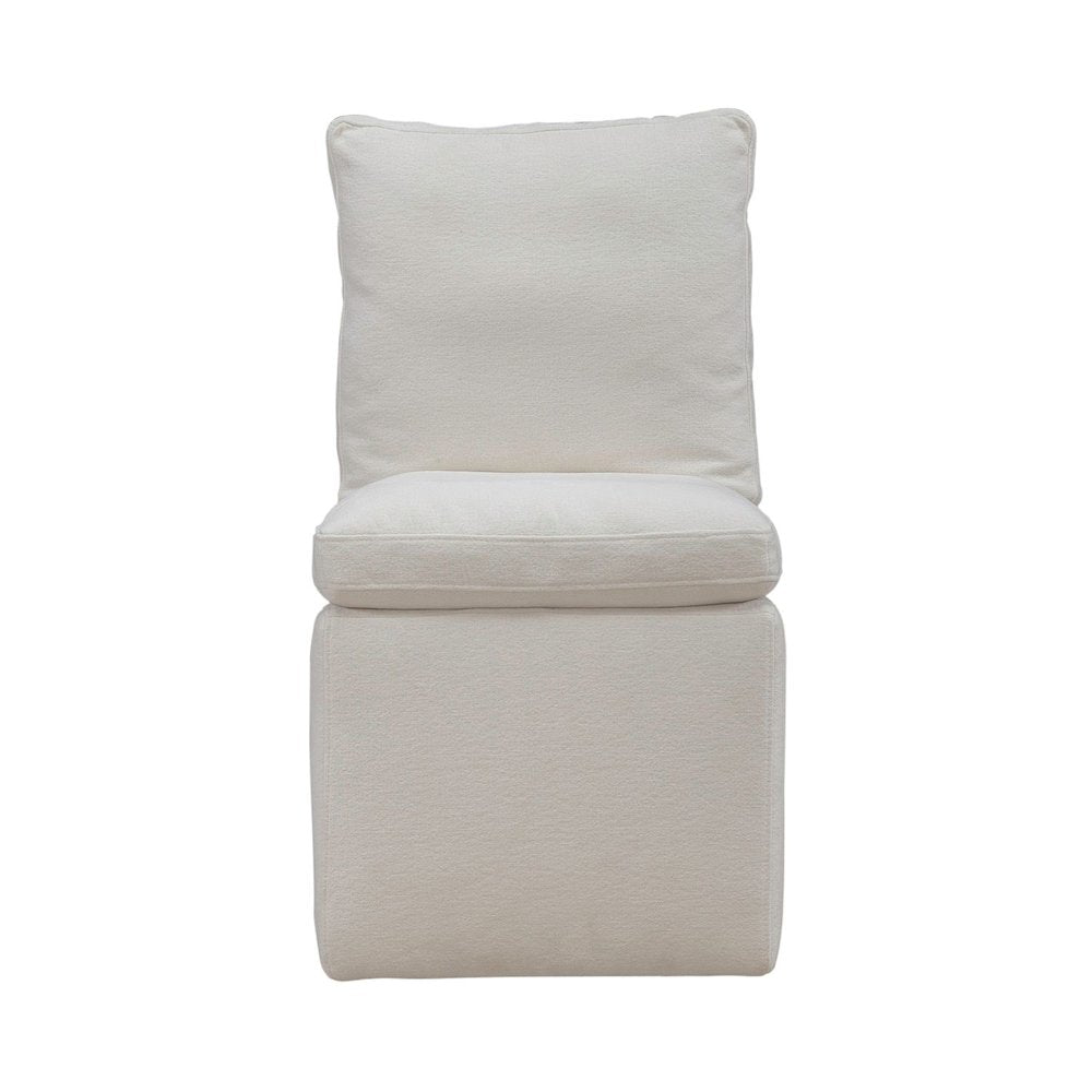 Accent Dining Chairs with Castors - Squared Back - Ivory Upholstry - Set of Four