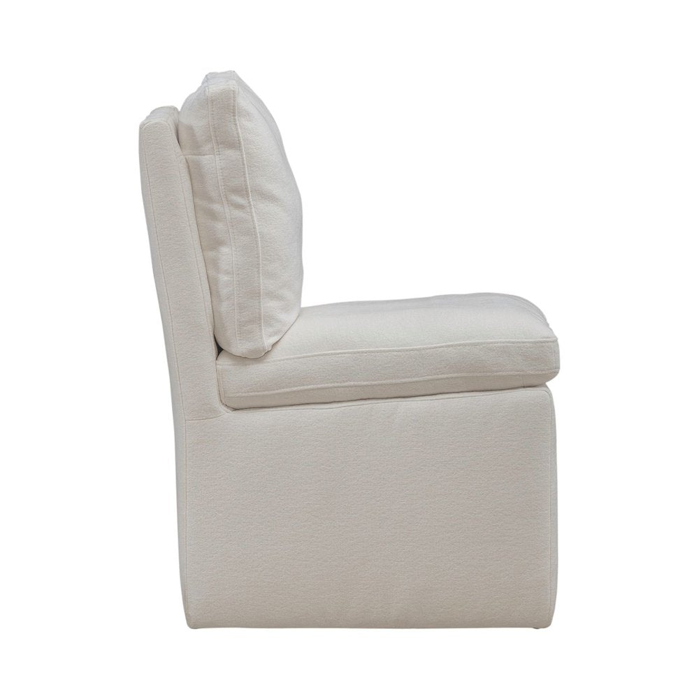 Accent Dining Chairs with Castors - Squared Back - Ivory Upholstry - Set of Four
