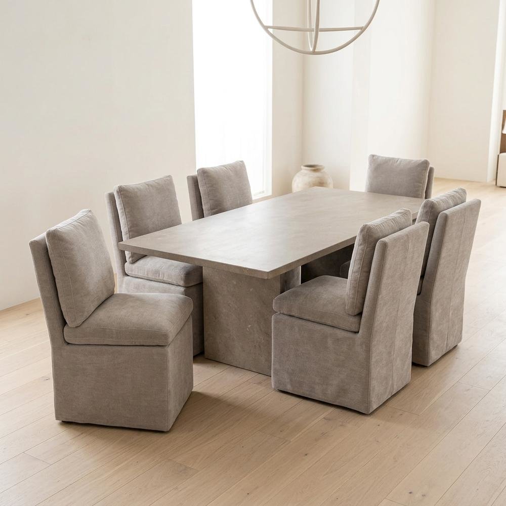 Solid Wood Upholstered Accent Dining Chair with Castors, Eclectic Style, Brown
