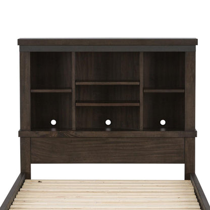 Thornwood Hills Twin Bookcase Headboard in Rock Beaten Brown w/ Saw Cuts