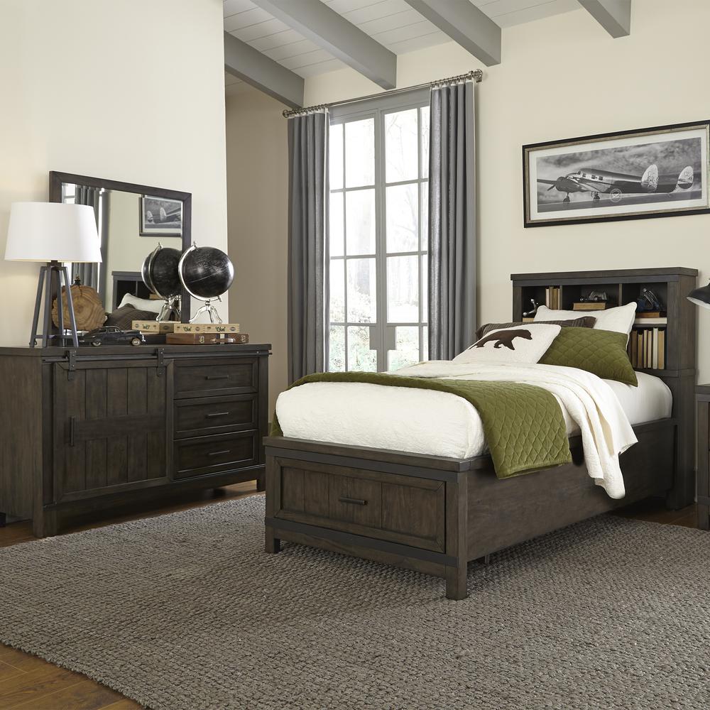 Thornwood Hills Twin Bookcase Headboard in Rock Beaten Brown w/ Saw Cuts