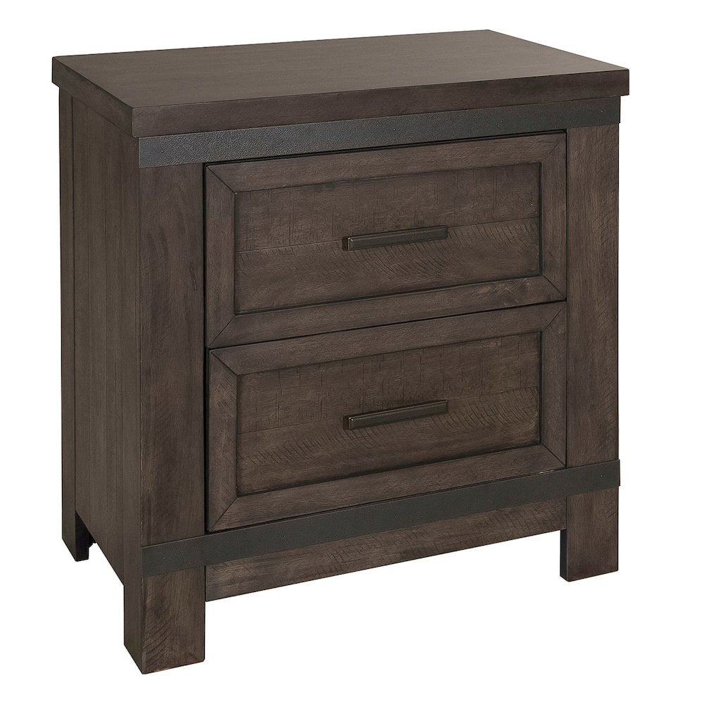 King Panel Bed, Dresser & Mirror, Night Stand - Rock Beaten Brown w/ Saw Cuts