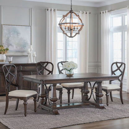 Providence Park 7 Piece Trestle Table Set with 6 Wood Back Chairs -Chateau Brown