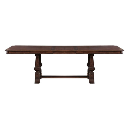 Providence Park 5 Piece Trestle Table Set with 4 Wood Back Chairs -Chateau Brown