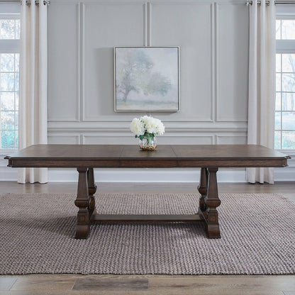 Providence Park 5 Piece Trestle Table Set with 4 Wood Back Chairs -Chateau Brown