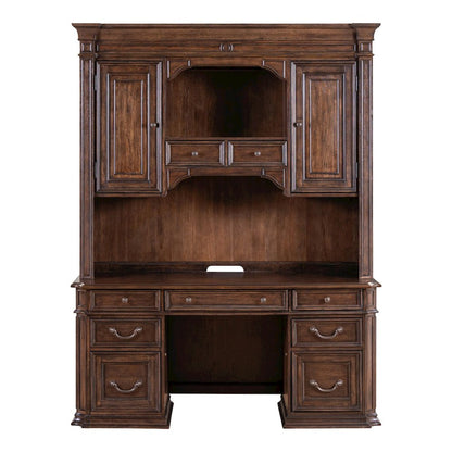 Credenza & Hutch Desk Set with LED Touch Light Locking File Drawers