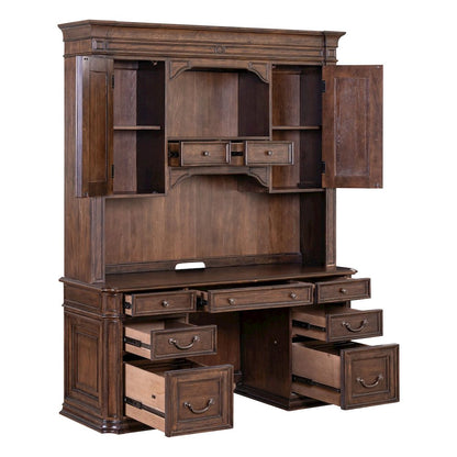 Credenza & Hutch Desk Set with LED Touch Light Locking File Drawers