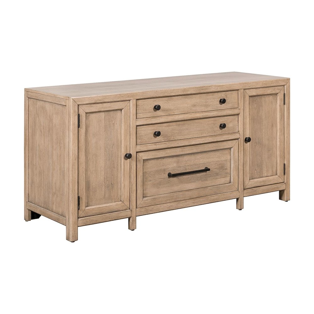2 Pc Desk Set - Writing Desk, Credenza with File Storage Drawer - Barley Buff