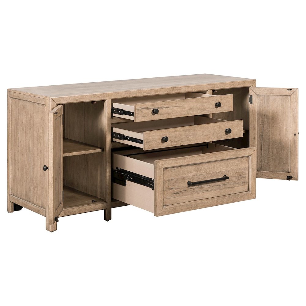 2 Pc Desk Set - Writing Desk, Credenza with File Storage Drawer - Barley Buff