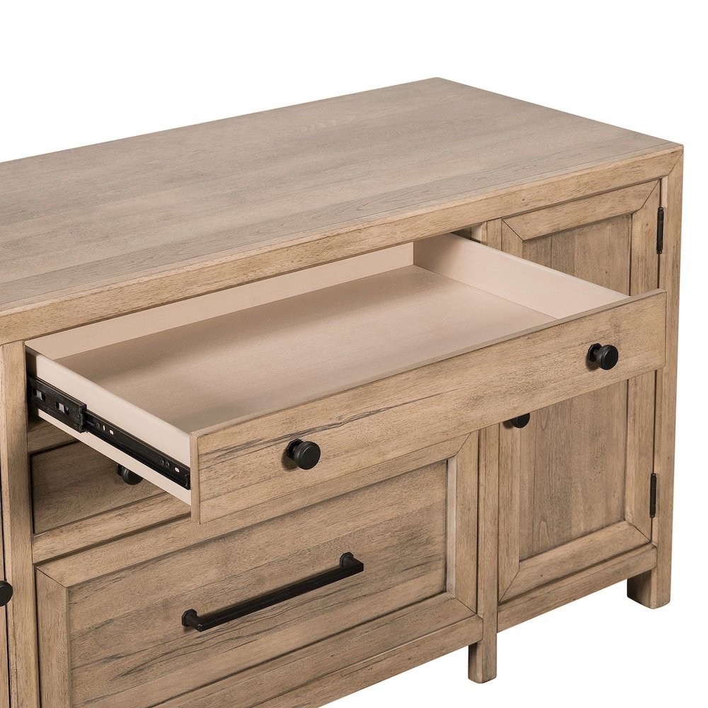 2 Pc Desk Set - Writing Desk, Credenza with File Storage Drawer - Barley Buff
