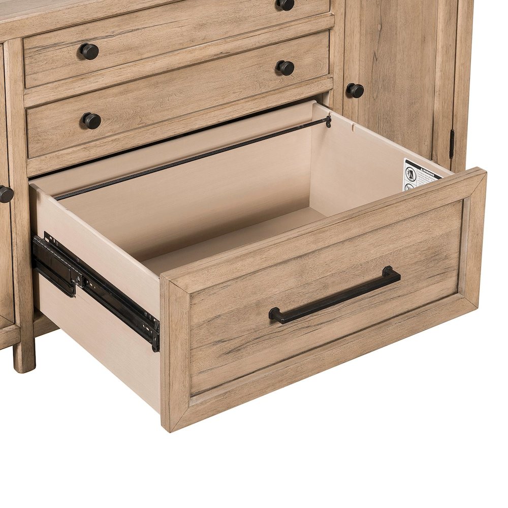 2 Pc Desk Set - Writing Desk, Credenza with File Storage Drawer - Barley Buff