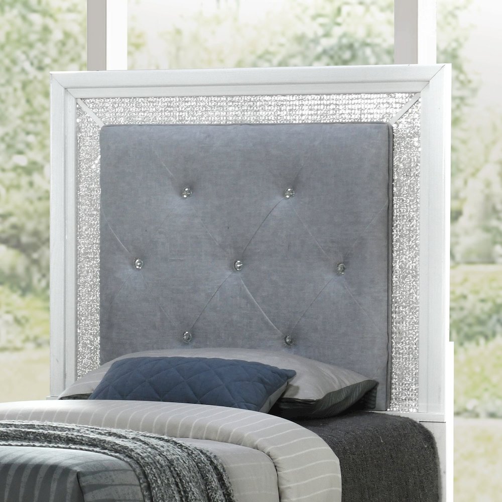 Reflections Twin Upholstered Panel Bed Headboard with Touch Lights - Pearl
