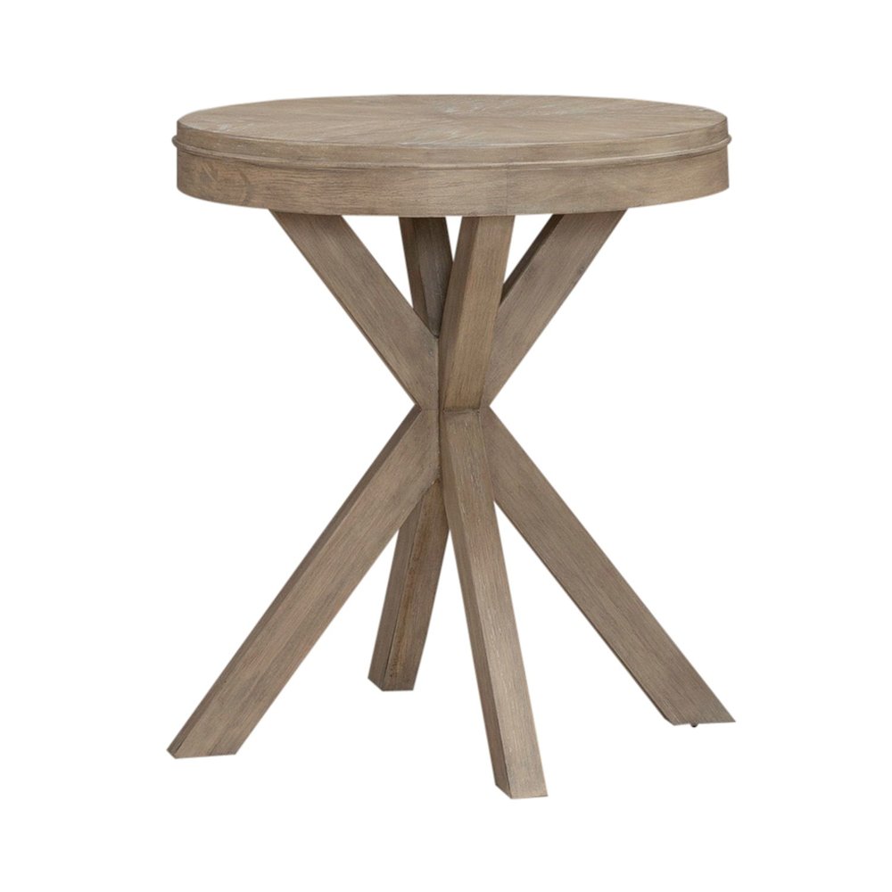 3 Piece Living Room Set, Cocktail Table, 2 Round End Tables - Sandstone Oak Wood