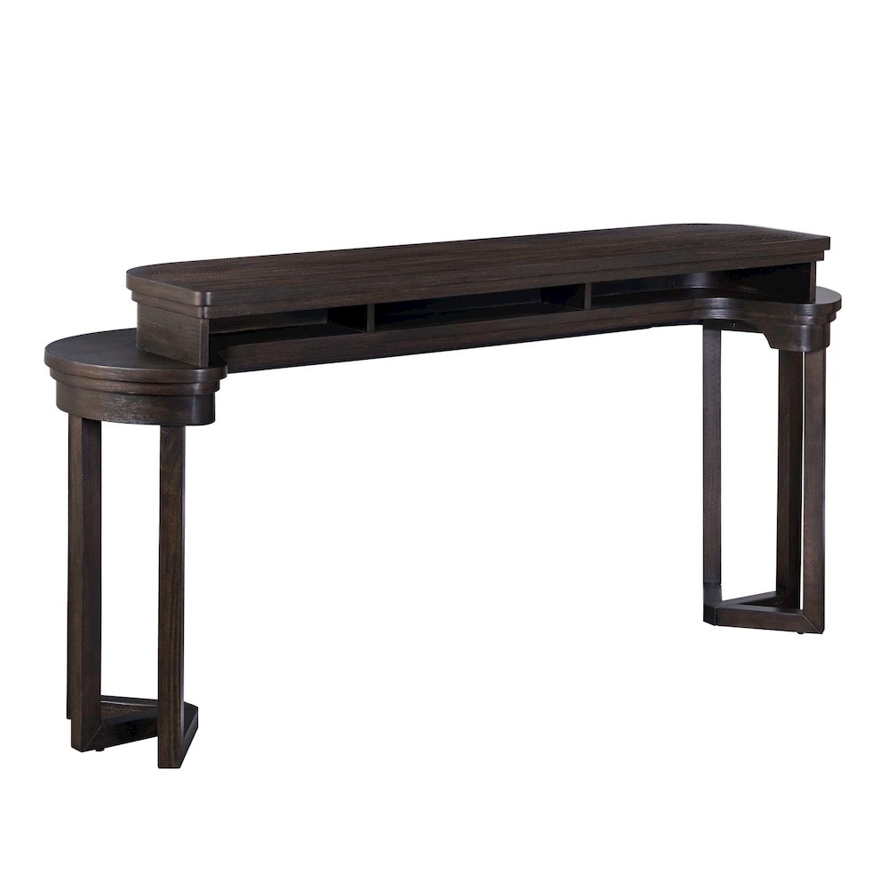 Living Room Console Bar Table - AC USB Charging Station  - Peppercorn Oak Wood