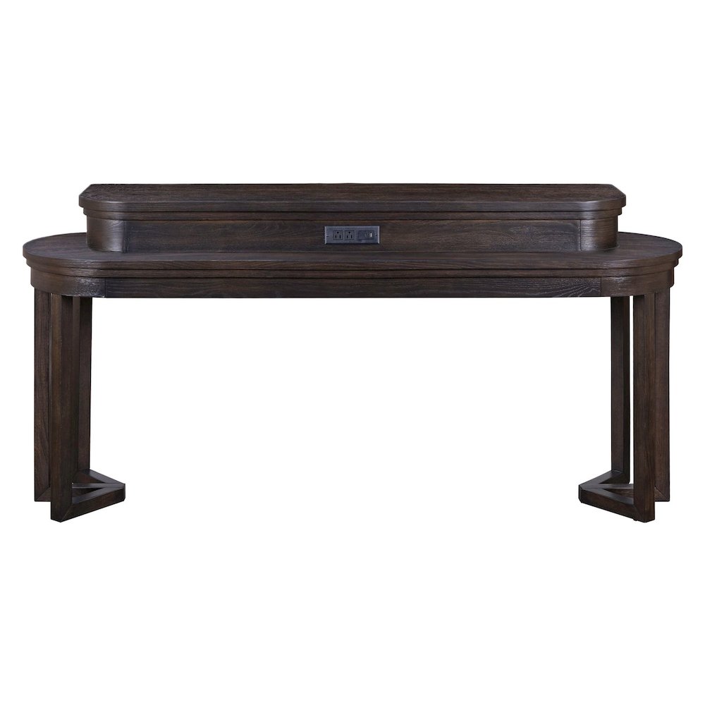 Living Room Console Bar Table - AC USB Charging Station  - Peppercorn Oak Wood