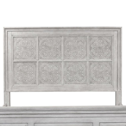 Heartland King Decorative Panel Headboard in Antique White w/ Tobacco Top
