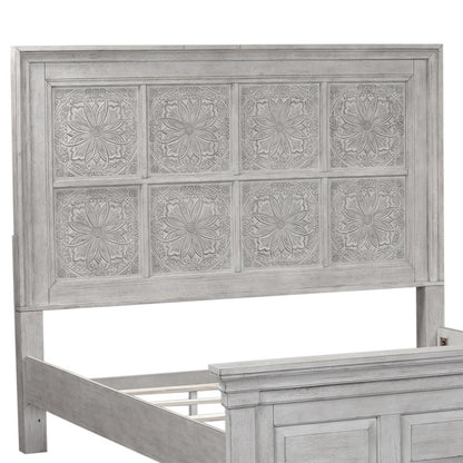 Heartland King Decorative Panel Headboard in Antique White w/ Tobacco Top