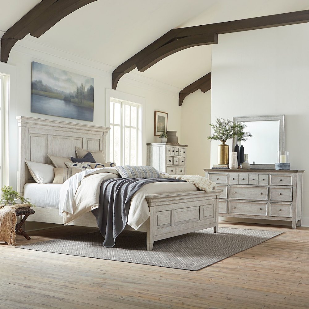 Heartland King Panel Bed, Dresser & Mirror, Chest