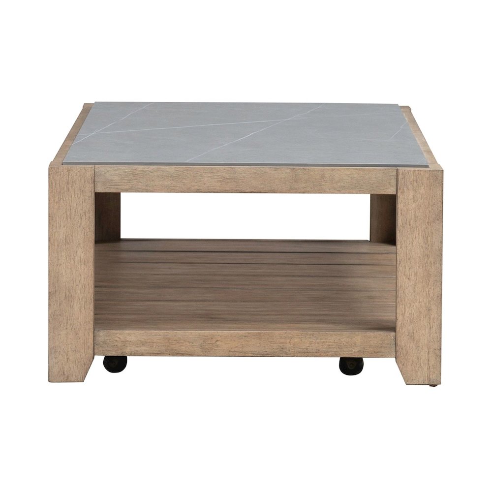 3 Piece Living Room Set, Tile Top Cocktail Table, 2 End Tables - Nutmeg Oak Wood