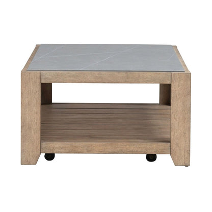 3 Piece Living Room Set, Tile Top Cocktail Table, 2 End Tables - Nutmeg Oak Wood