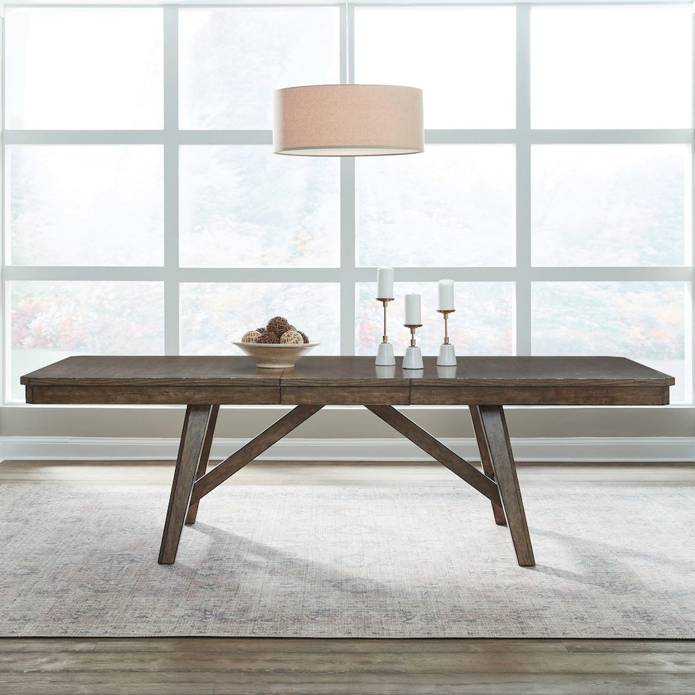 Carolina Park 5 Piece Trestle Dining Room Table with 4 Chairs Set  - Amber Brown