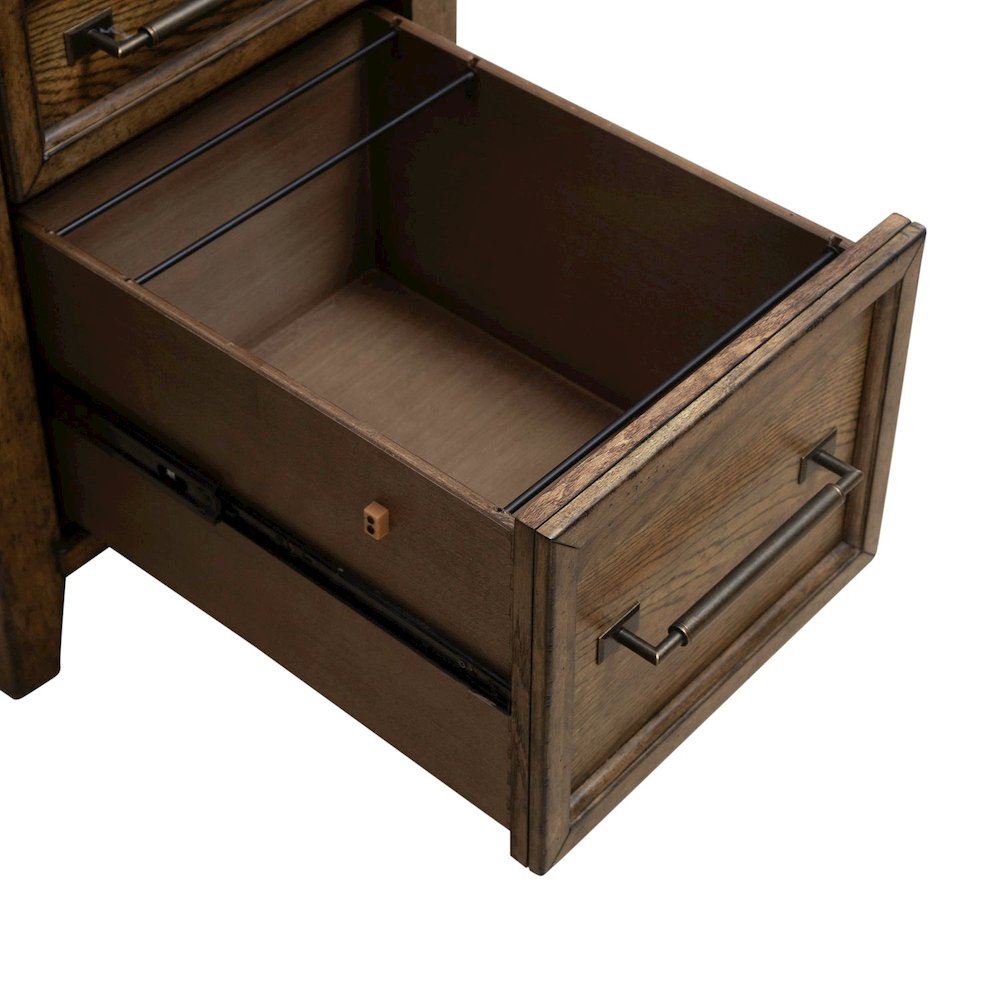 Jr Executive Credenza, Keyboard Tray, Locking File Storage- Amber Brown Oak Wood