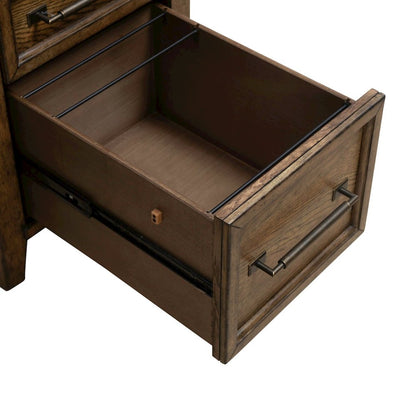 Jr Executive Credenza, Keyboard Tray, Locking File Storage- Amber Brown Oak Wood