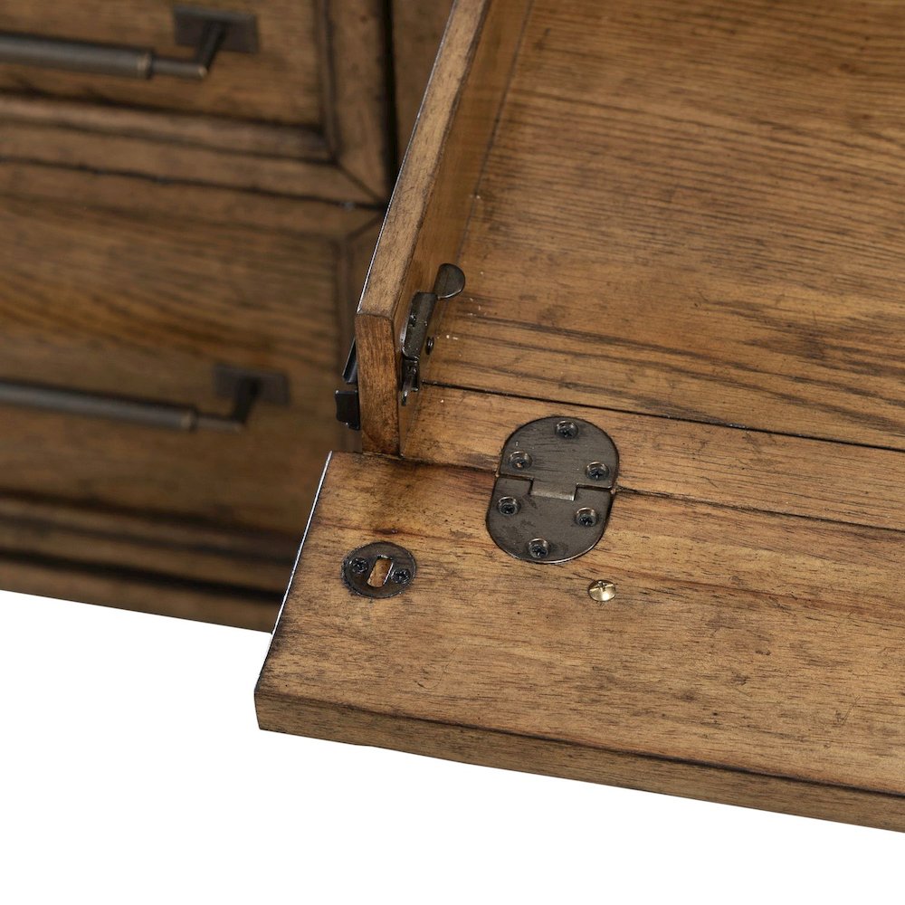 Jr Executive Credenza, Keyboard Tray, Locking File Storage- Amber Brown Oak Wood