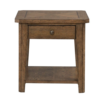 3 Pc Set for Living Room -Octagonal Cocktail Table, 2 End Tables-Amber Brown Oak