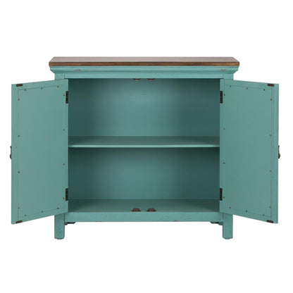 Kensington 2 Door Accent Cabinet in Turquoise w/ Worn Wood Tone Top